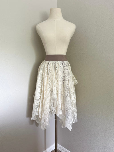 White & Tan Lace Fairy Skirt - Size Large - Ready to Ship
