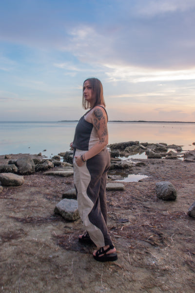Linen Charcoal and Beige Wavy Pant