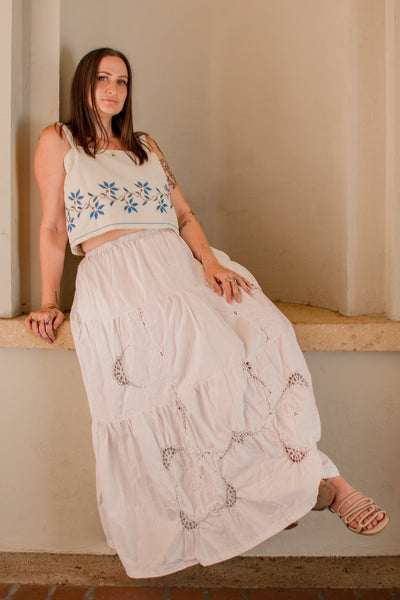 Upcycled White Tablecloth Skirt - Large to Extra Large