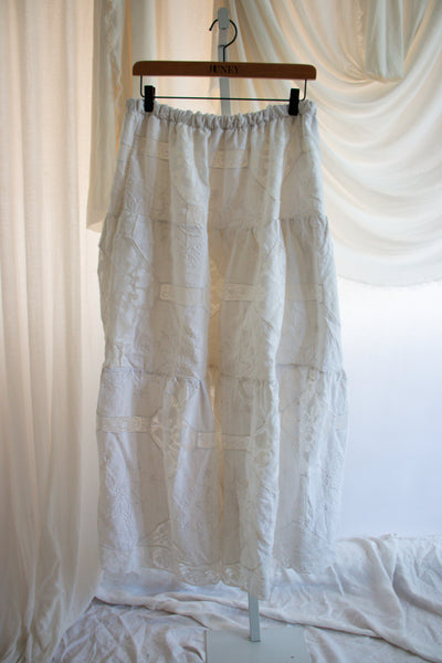 Upcycled White Tablecloth Skirt - Medium to Large
