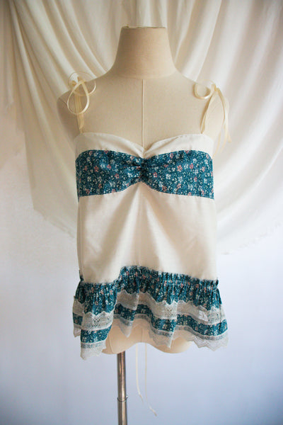 Blue & White Upcycled Vintage Curtain Tank Top- Small to Large