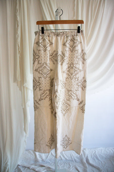 Upcycled Vintage Tablecloth Pants - Medium