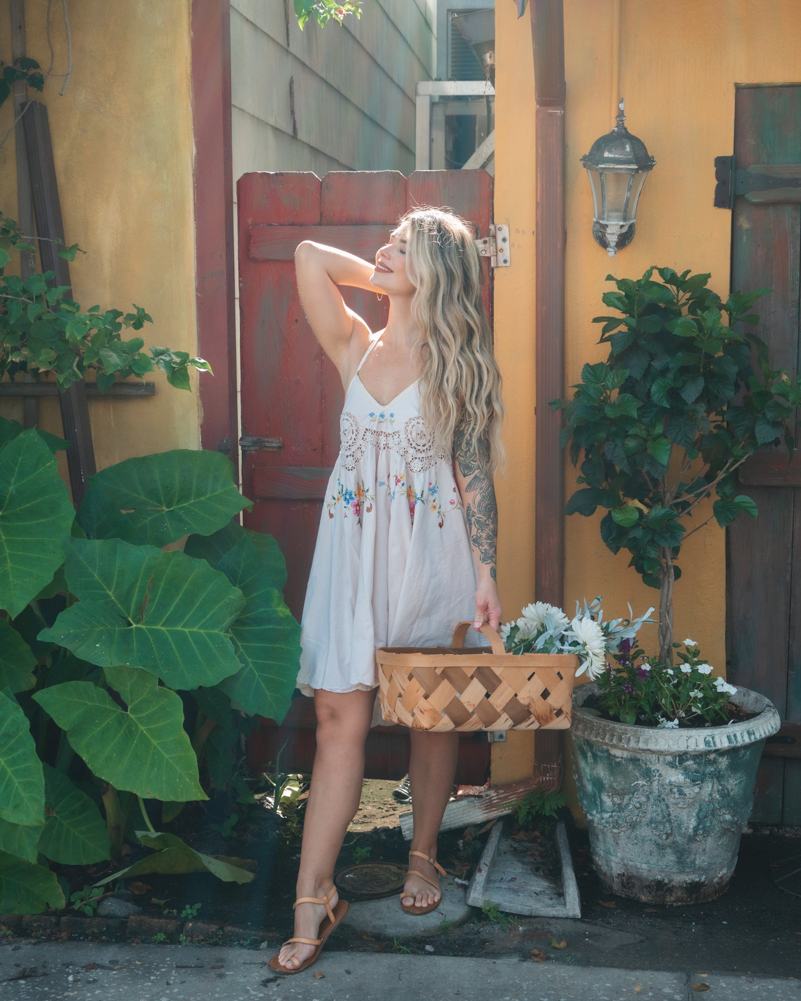 Embroidered Tablecloth Upcycled Floral Dress - Extra Small