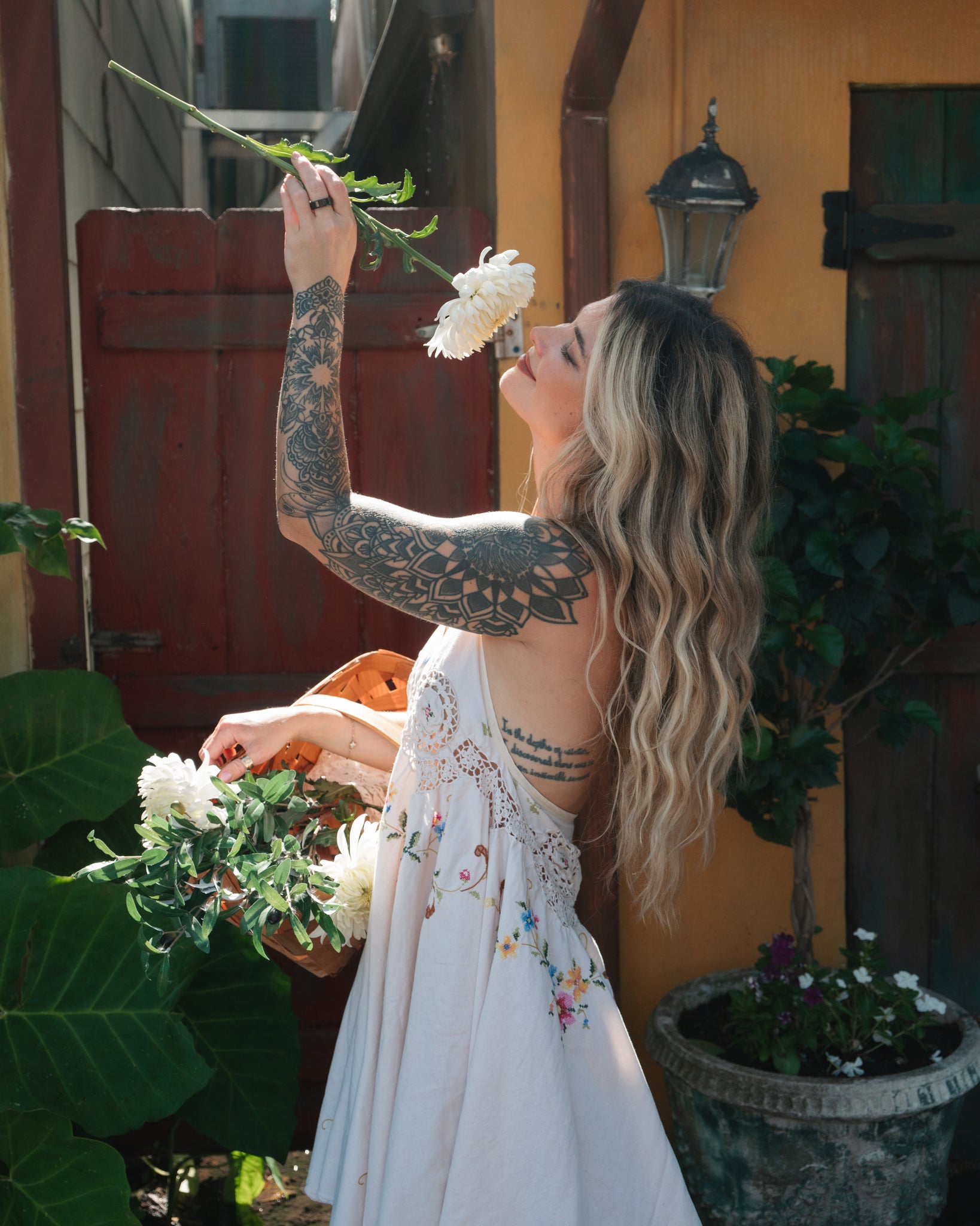 Embroidered Tablecloth Upcycled Floral Dress - Extra Small