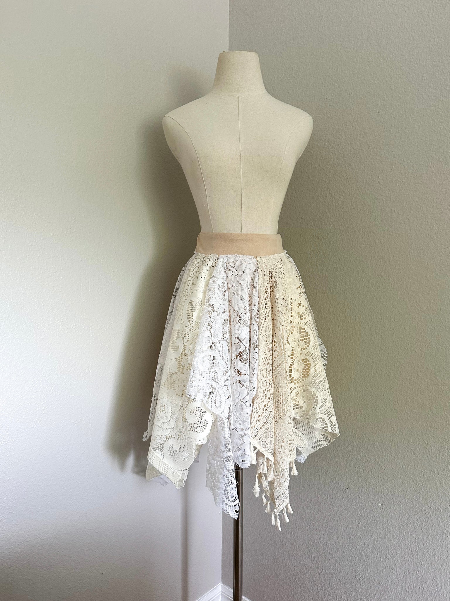 White & Beige Lace Fairy Skirt - Size Small- Ready to Ship