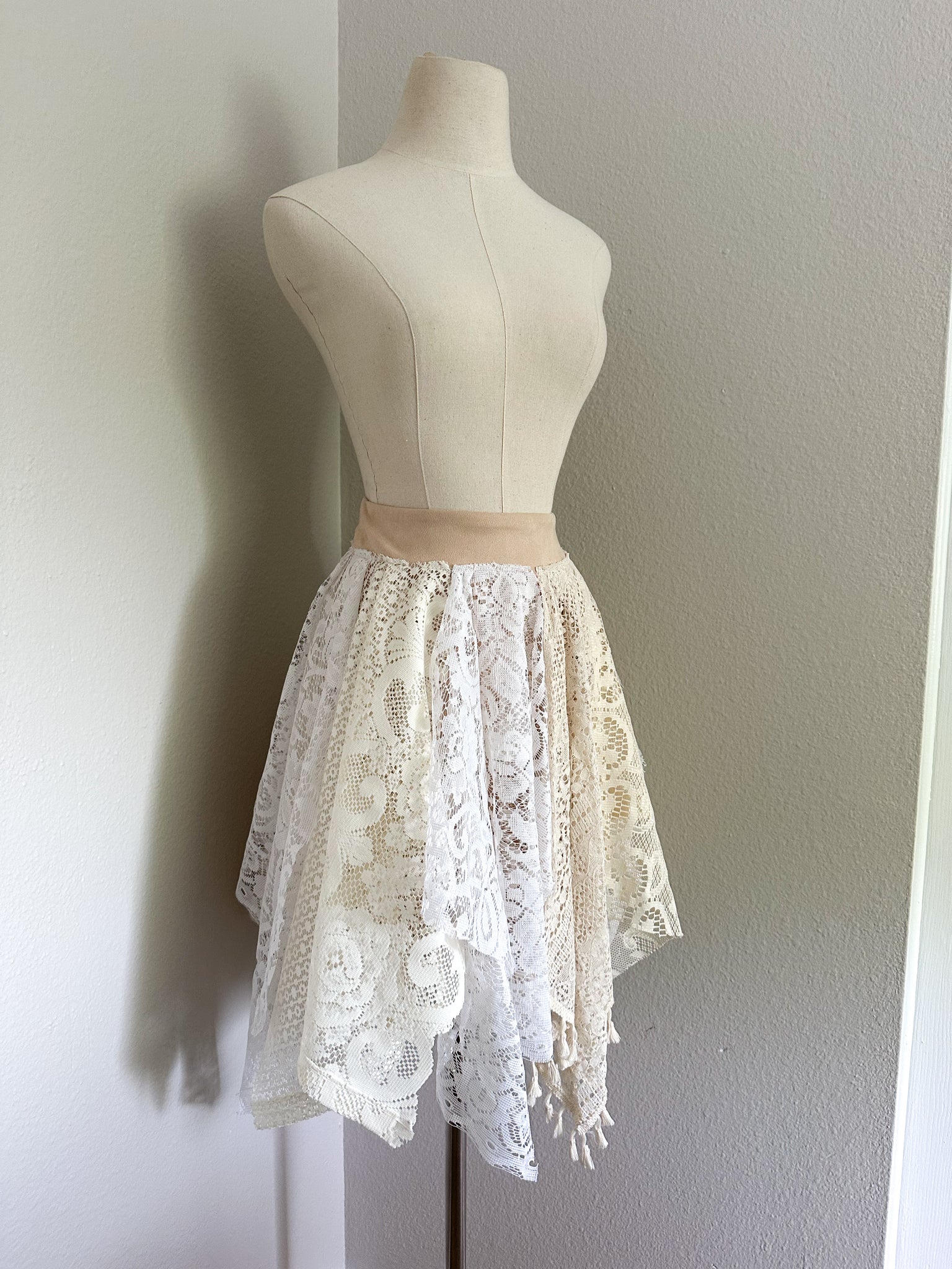 White & Beige Lace Fairy Skirt - Size Small- Ready to Ship