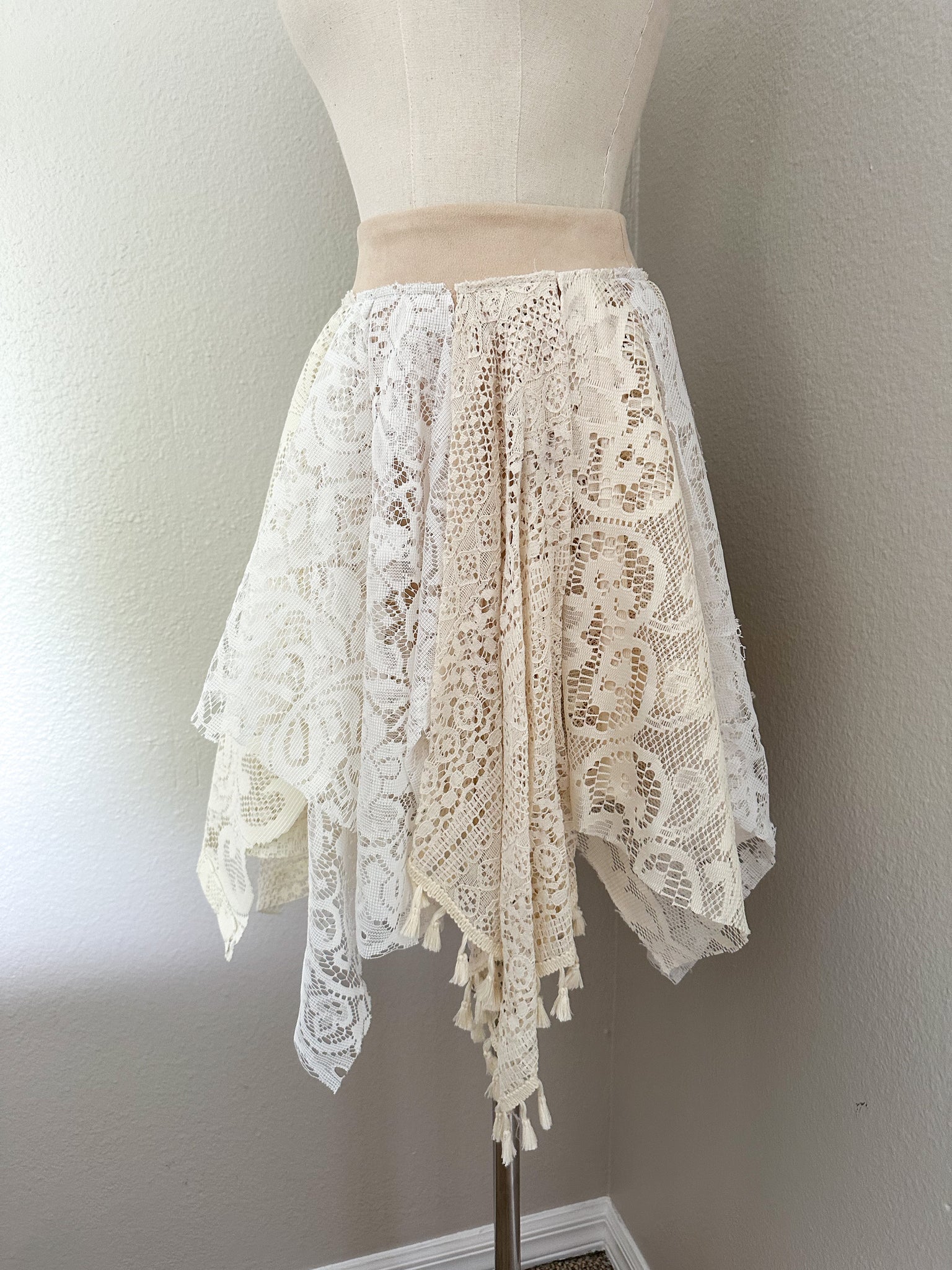 White & Beige Lace Fairy Skirt - Size Small- Ready to Ship