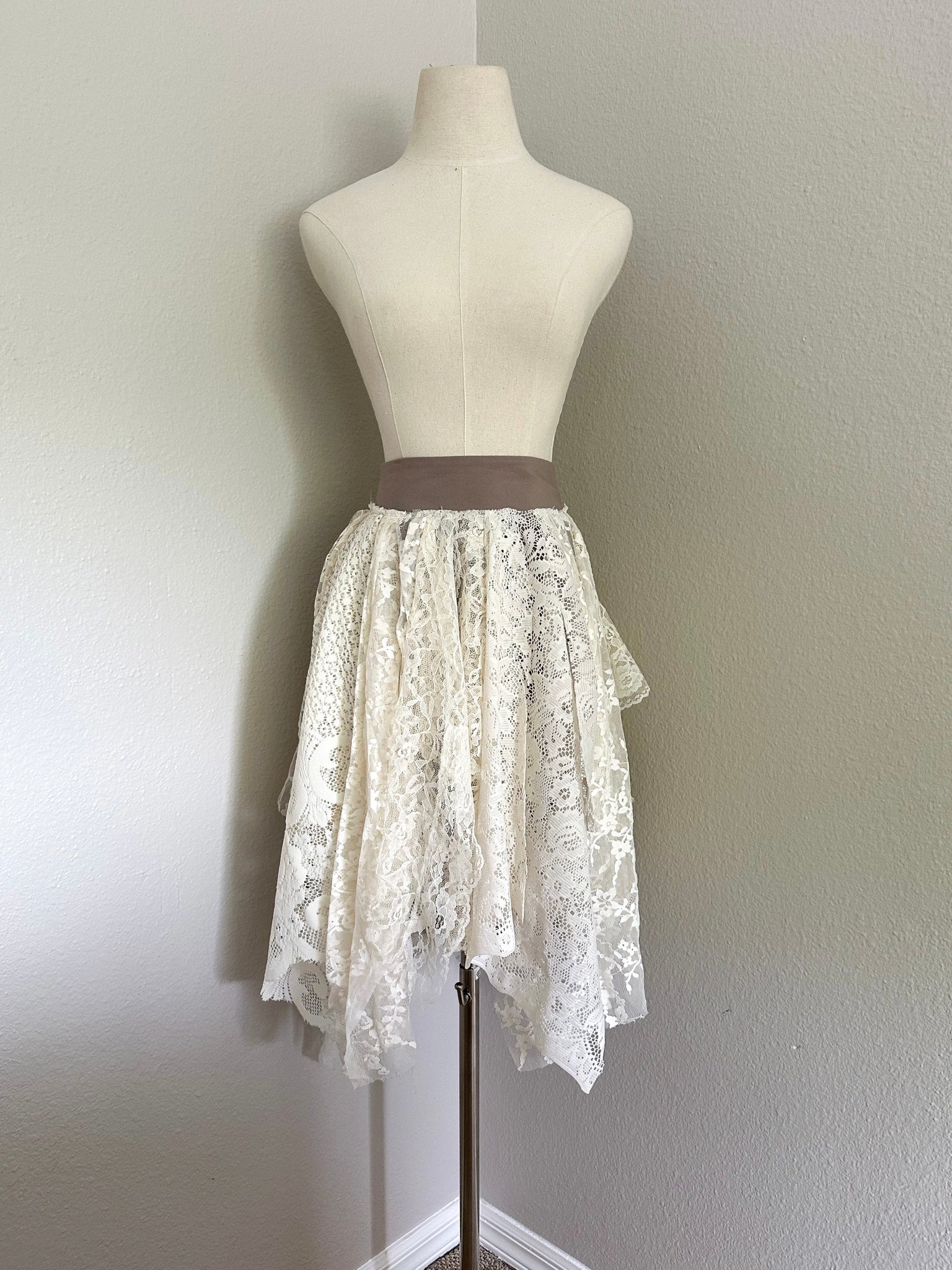 White & Tan Lace Fairy Skirt - Size Large - Ready to Ship