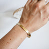 woman wearing hand stamped bracelet