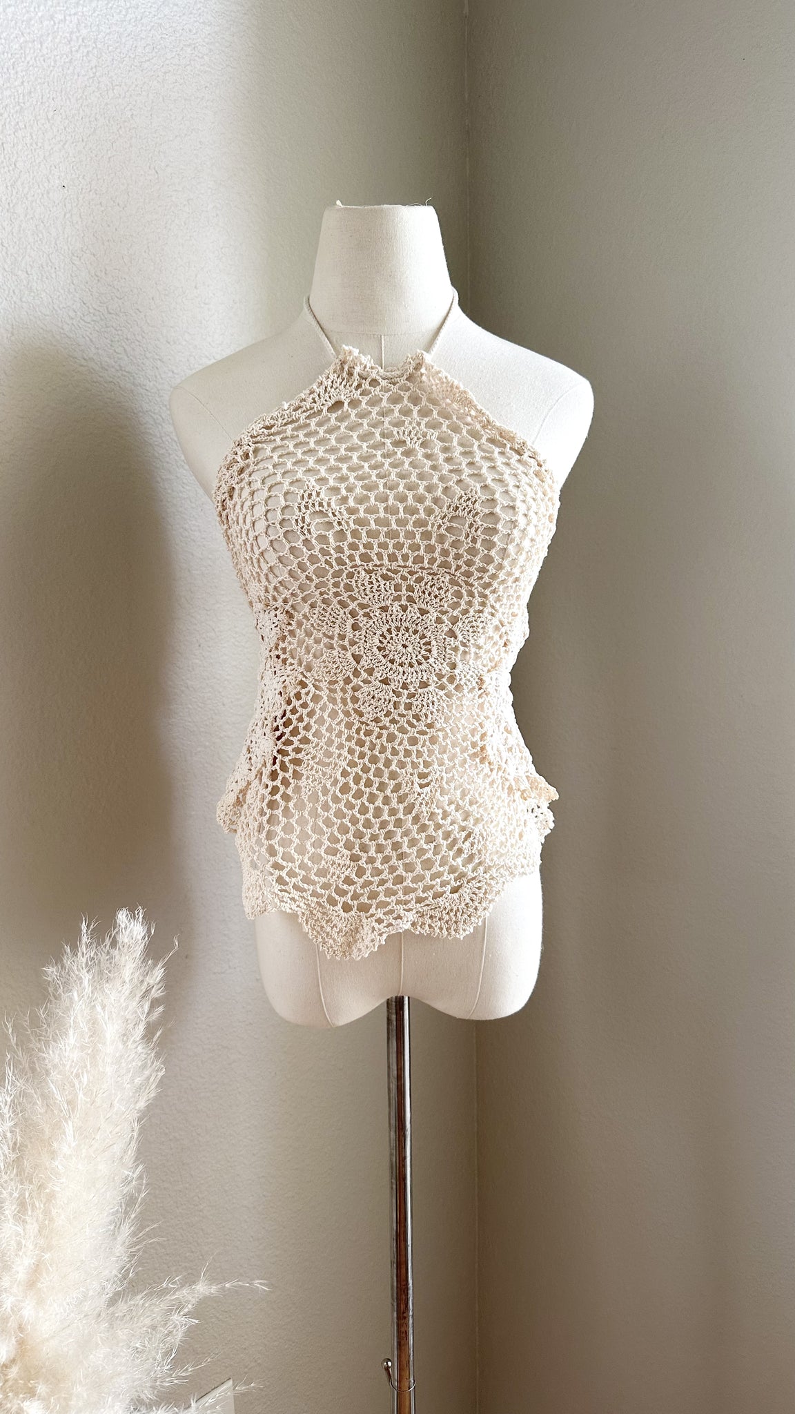 Up Cycled Halter Top - Medium - made from vintage doilies