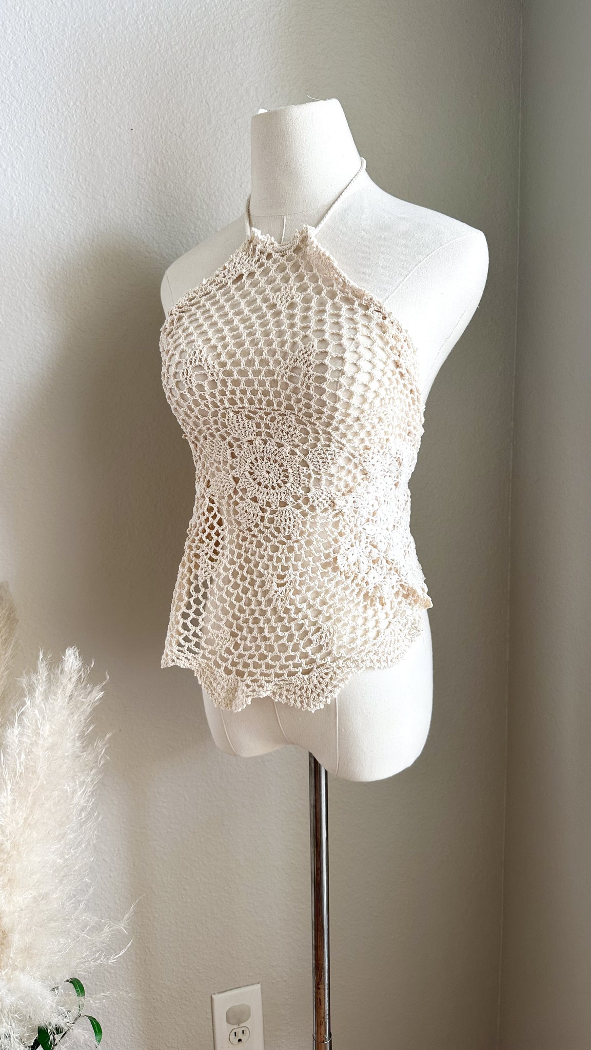 Up Cycled Halter Top - Medium - made from vintage doilies