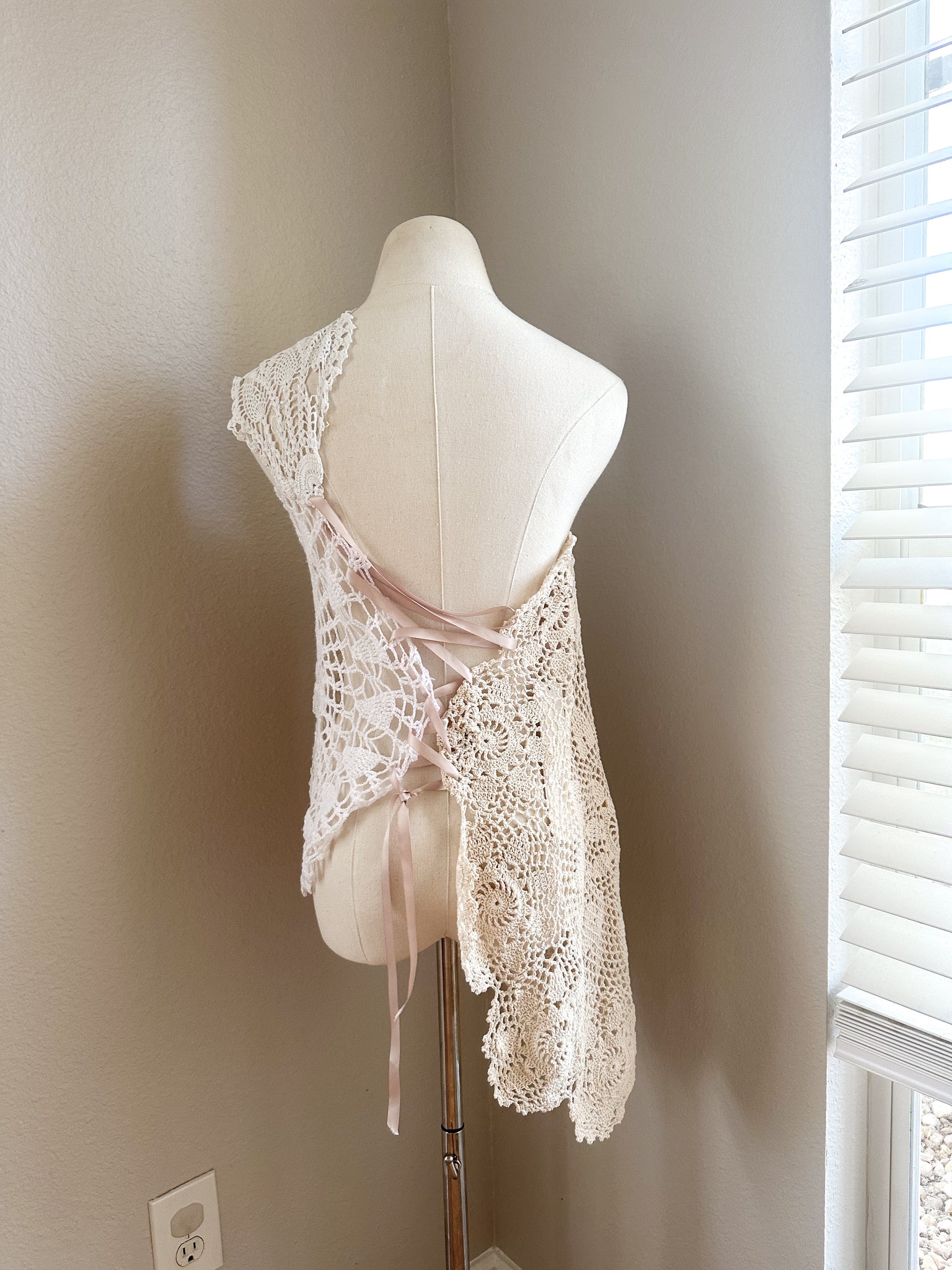 Up Cycled One Shoulder Top - Large (adjustable) - made from vintage doilies