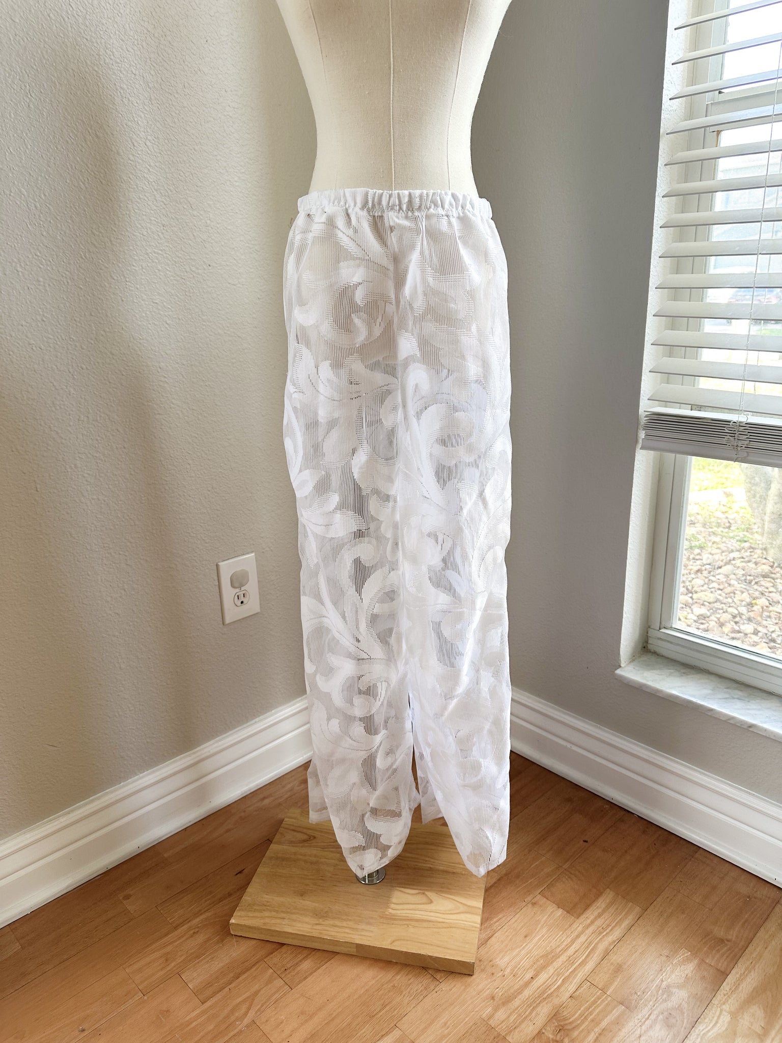 One of a Kind Sheer White Lace Pants - Medium - Up cycled