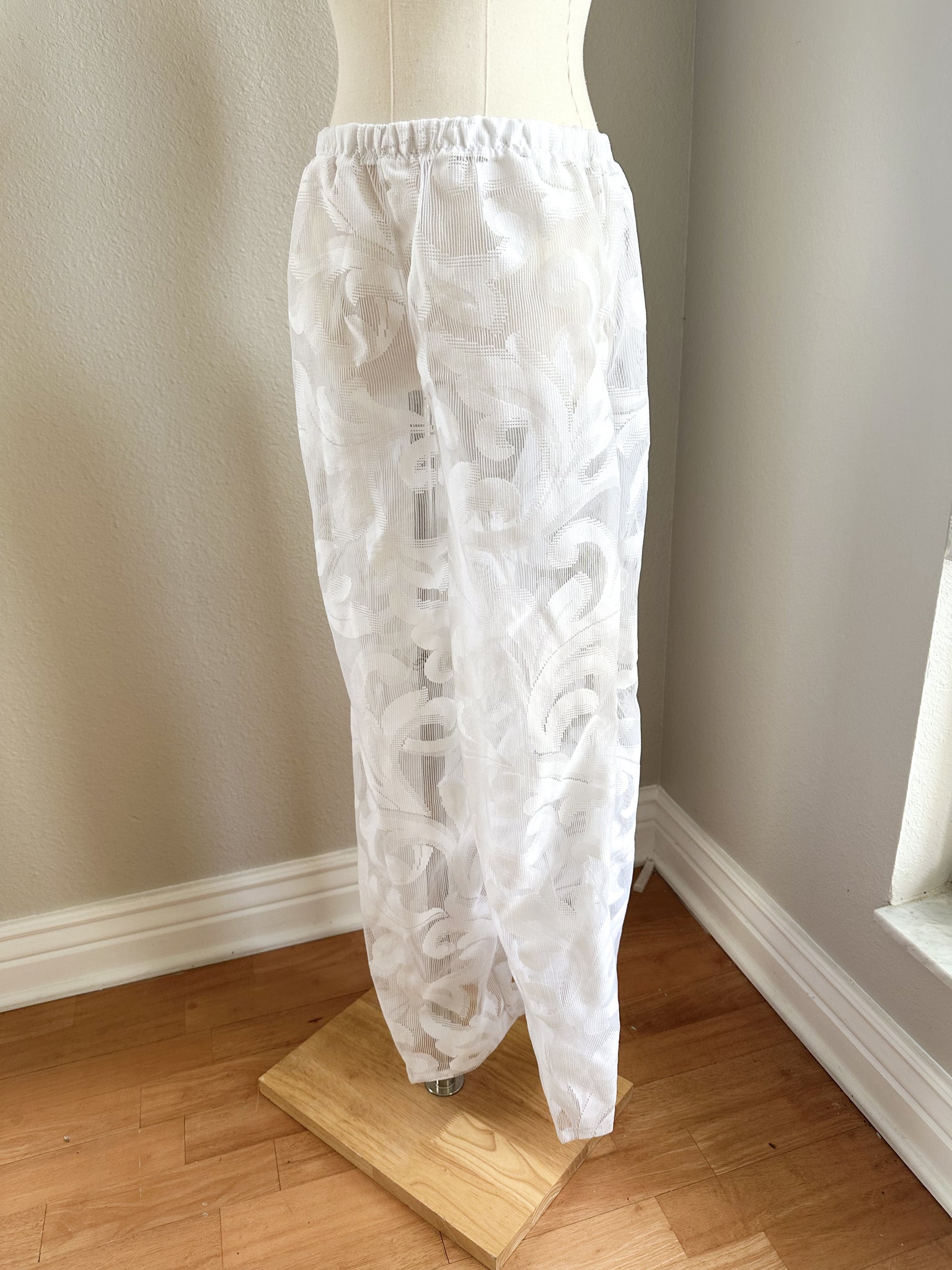 One of a Kind Sheer White Lace Pants - Medium - Up cycled