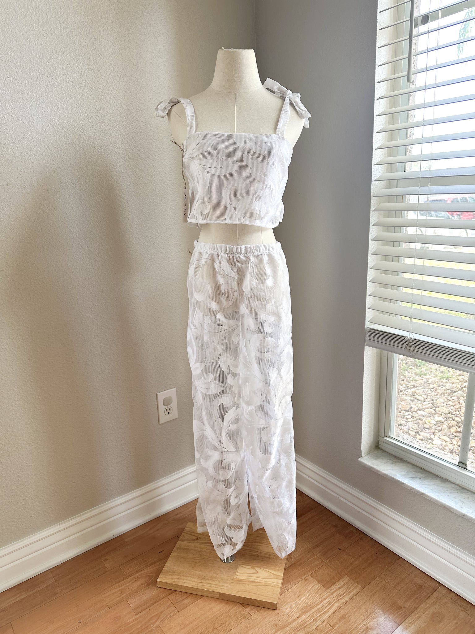 One of a Kind Sheer White Lace Pants - Medium - Up cycled