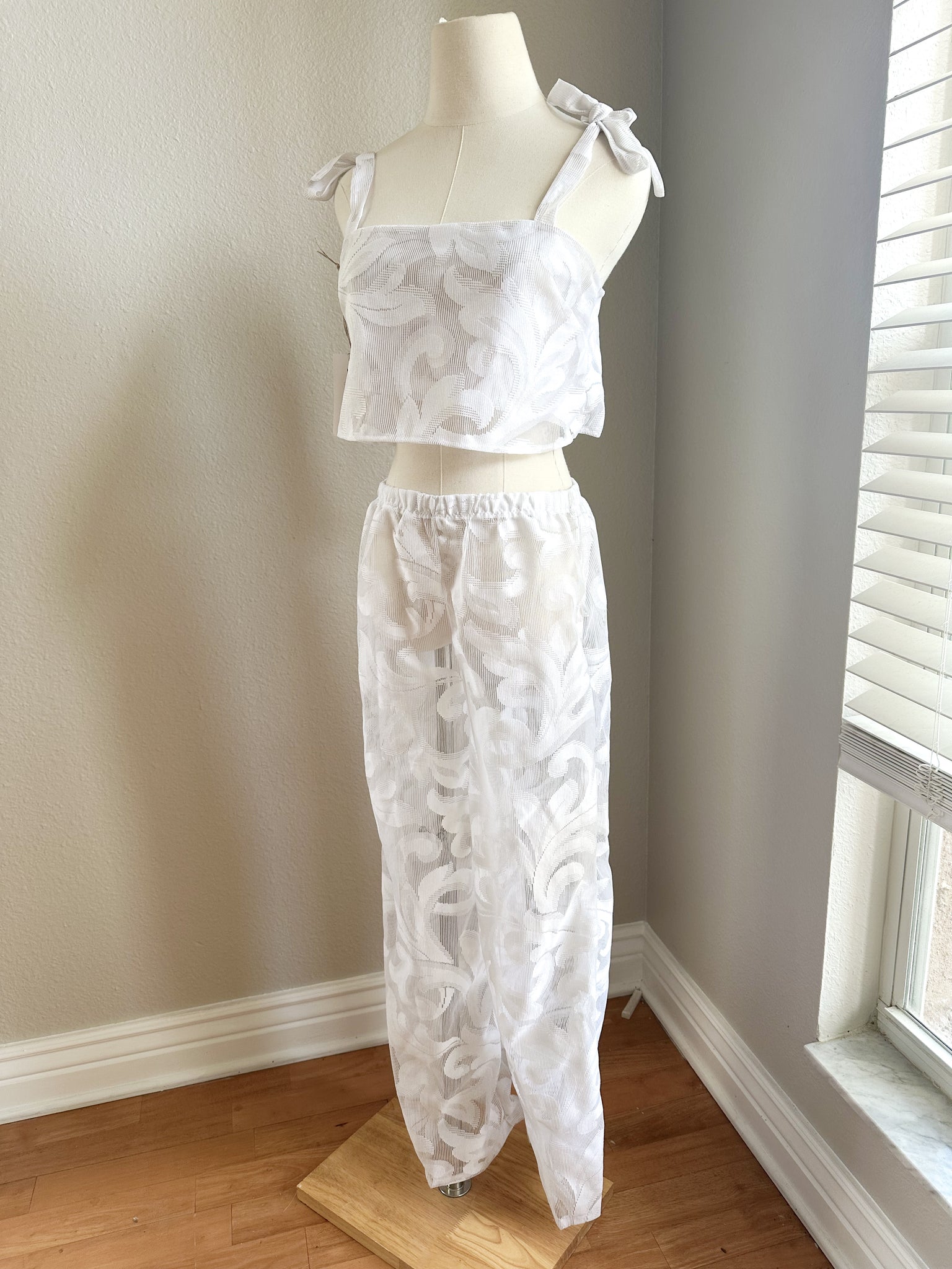 One of a Kind Sheer White Lace Pants - Medium - Up cycled