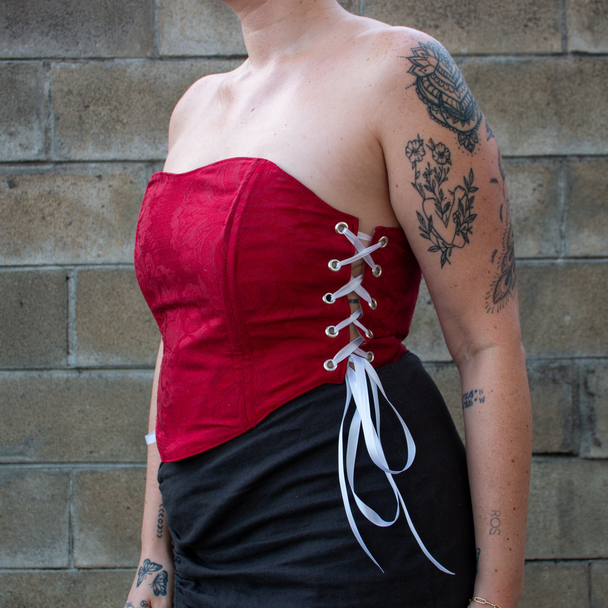 Strapless Corset with Side Closures - Vintage Red