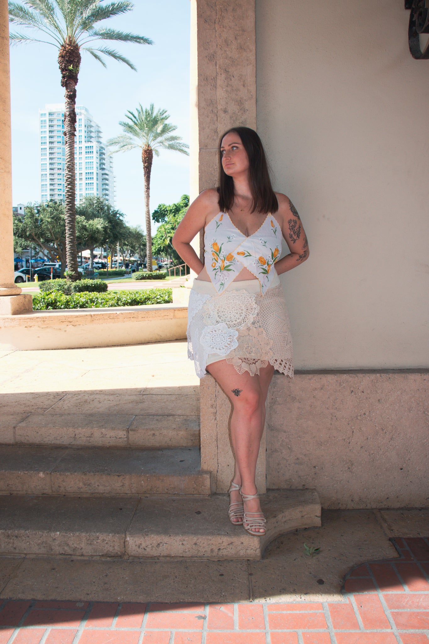 Upcycled Yellow Vintage Floral Handkerchief Top - Small to Large
