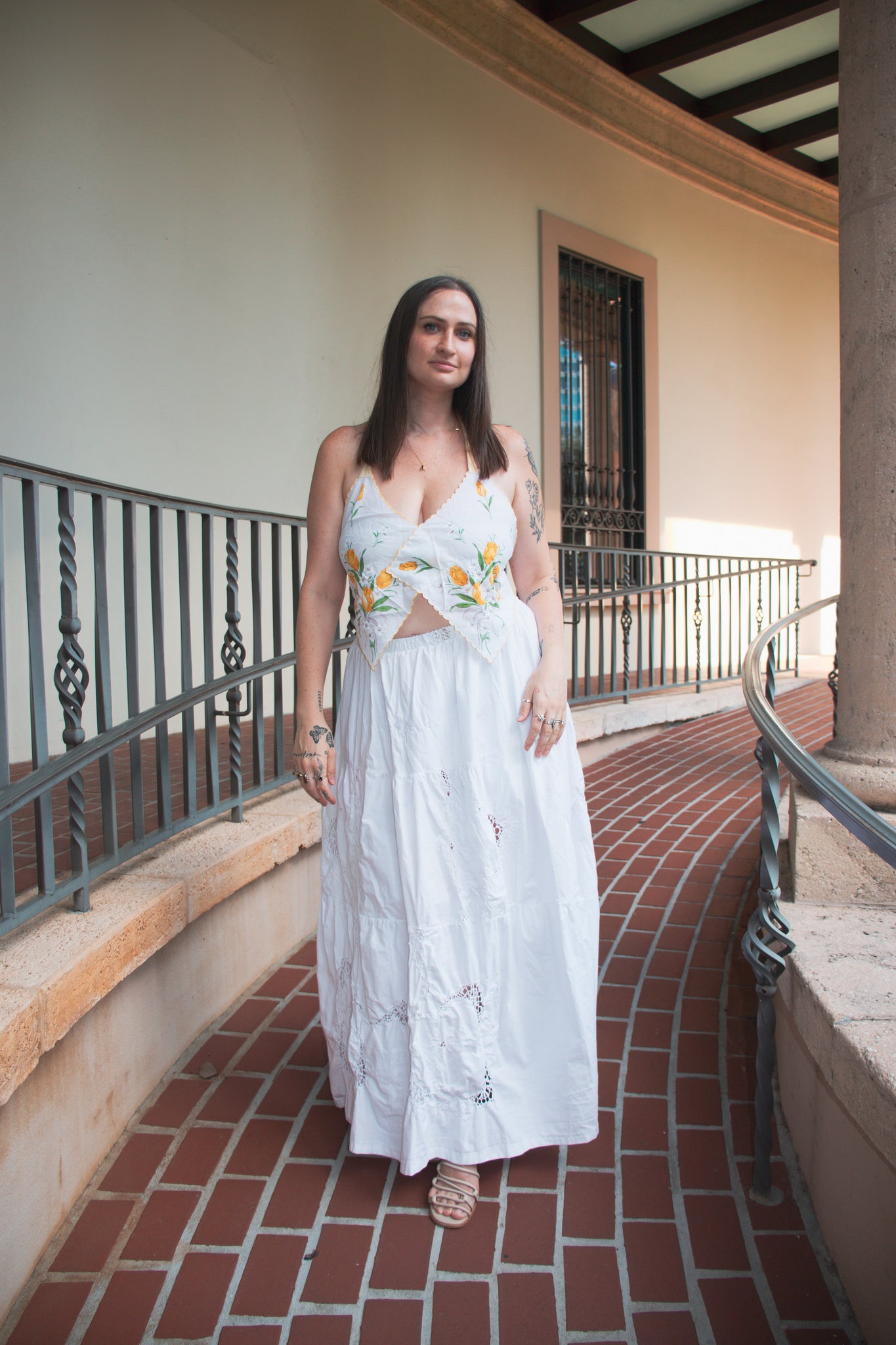Upcycled White Tablecloth Skirt - Large to Extra Large