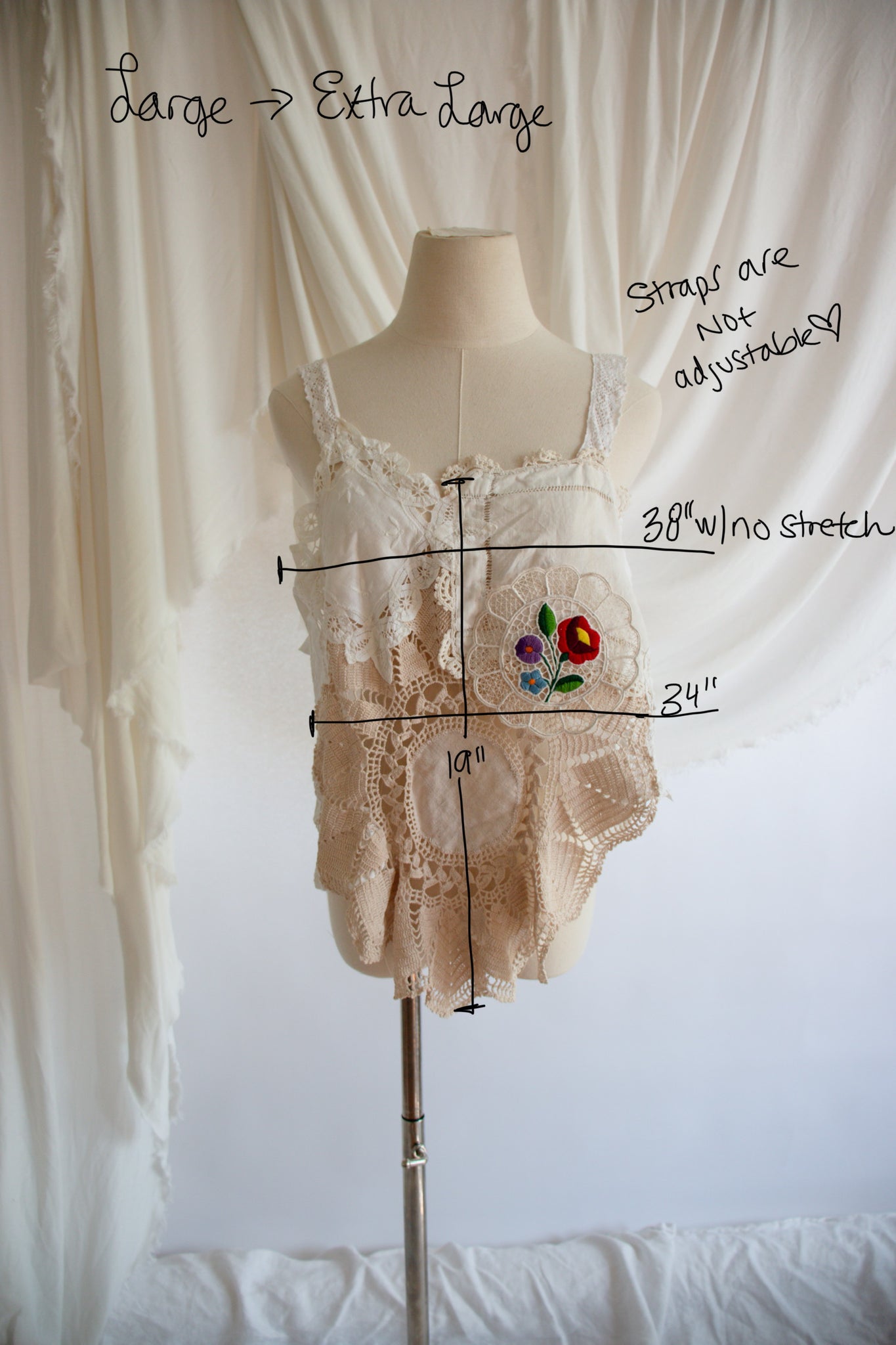 Upcycled Doily Tank Top - Large to Extra Large