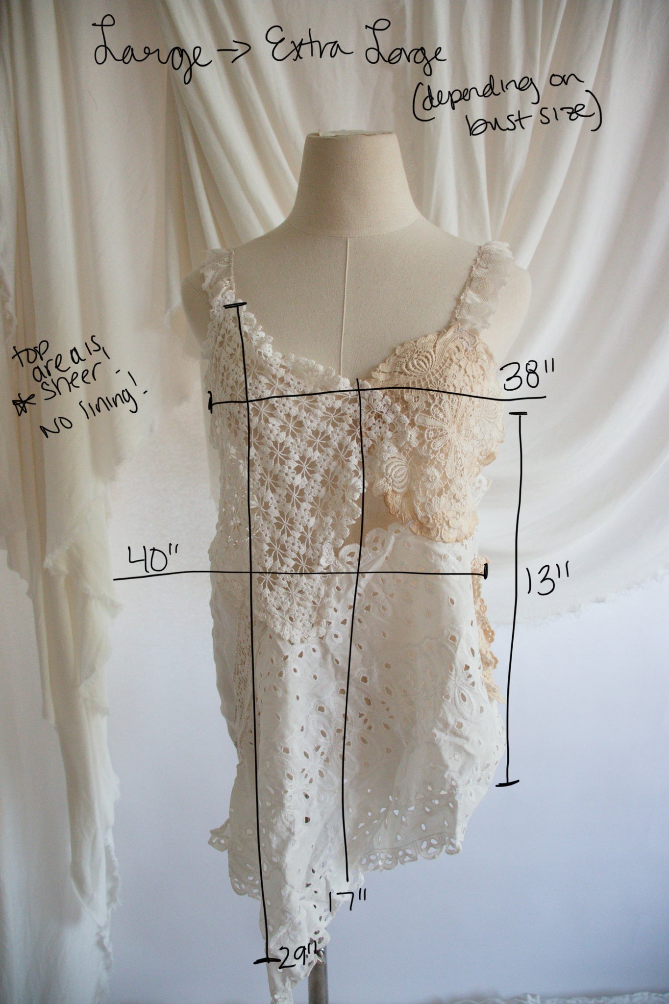 Upcycled Doily Tank Top - Large to Extra Large