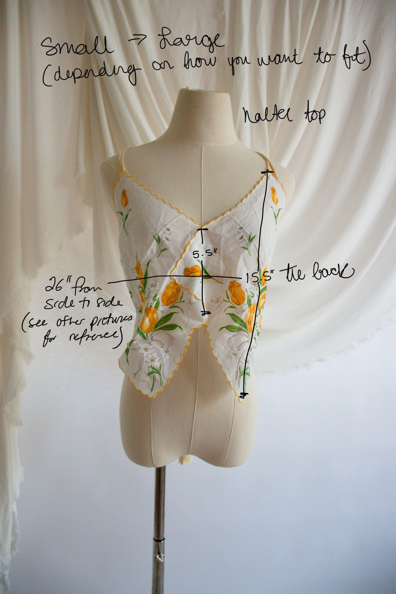 Upcycled Yellow Vintage Floral Handkerchief Top - Small to Large
