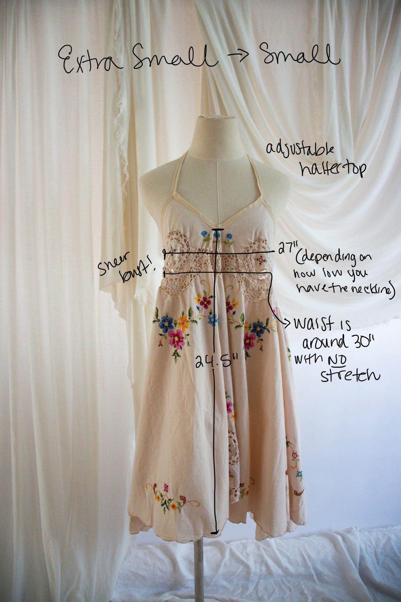 Embroidered Tablecloth Upcycled Floral Dress - Extra Small