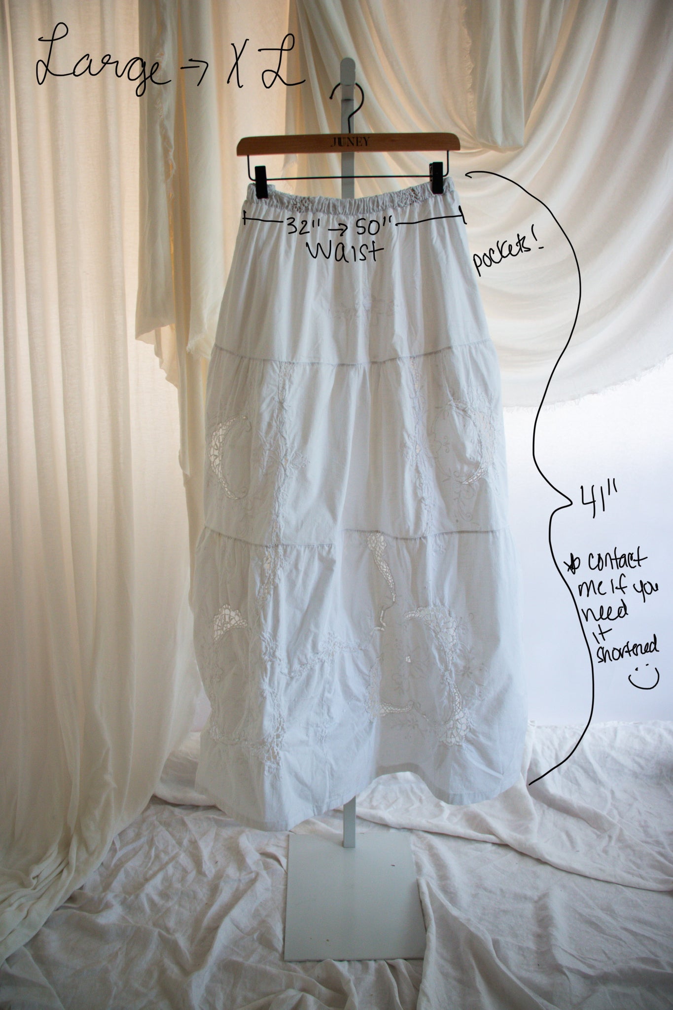 Upcycled White Tablecloth Skirt - Large to Extra Large