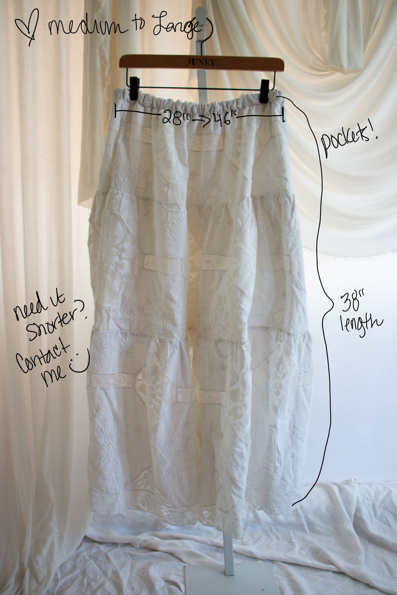 Upcycled White Tablecloth Skirt - Medium to Large