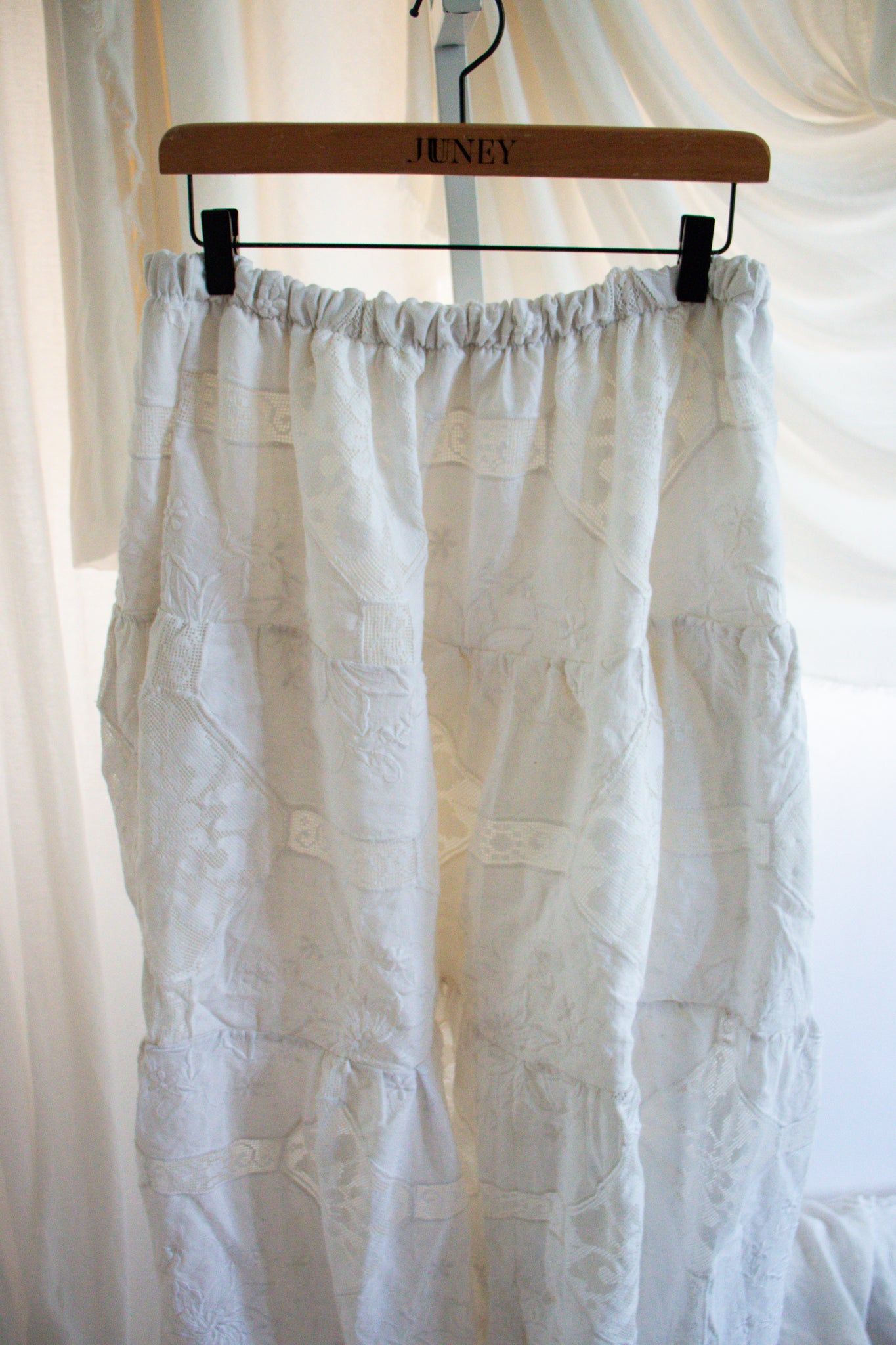 Upcycled White Tablecloth Skirt - Medium to Large