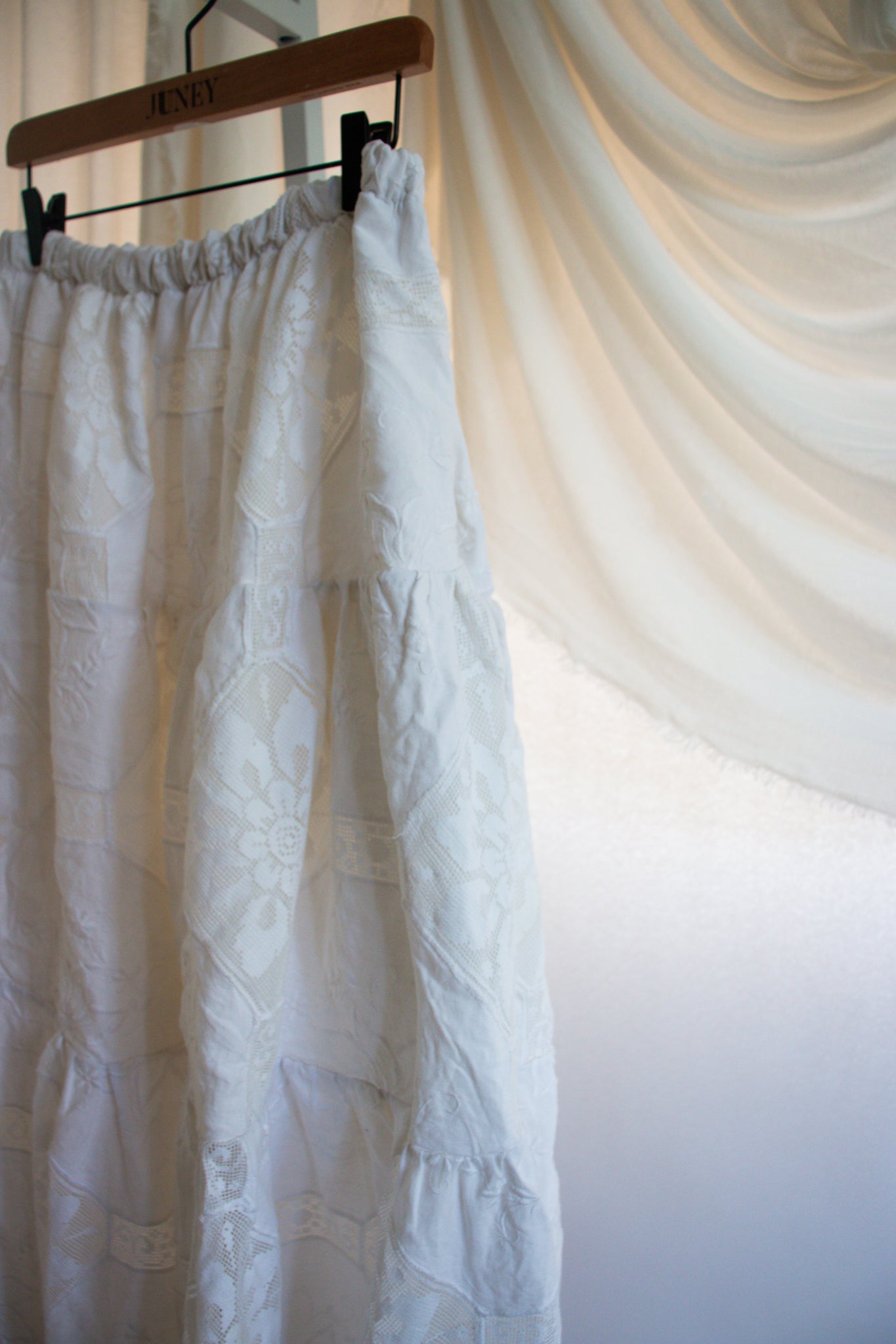 Upcycled White Tablecloth Skirt - Medium to Large