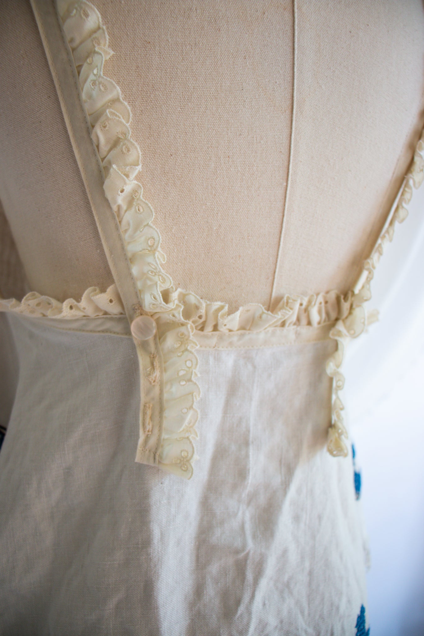 Blue & White Upcycled Vintage Tablecloth Tank Top- Medium
