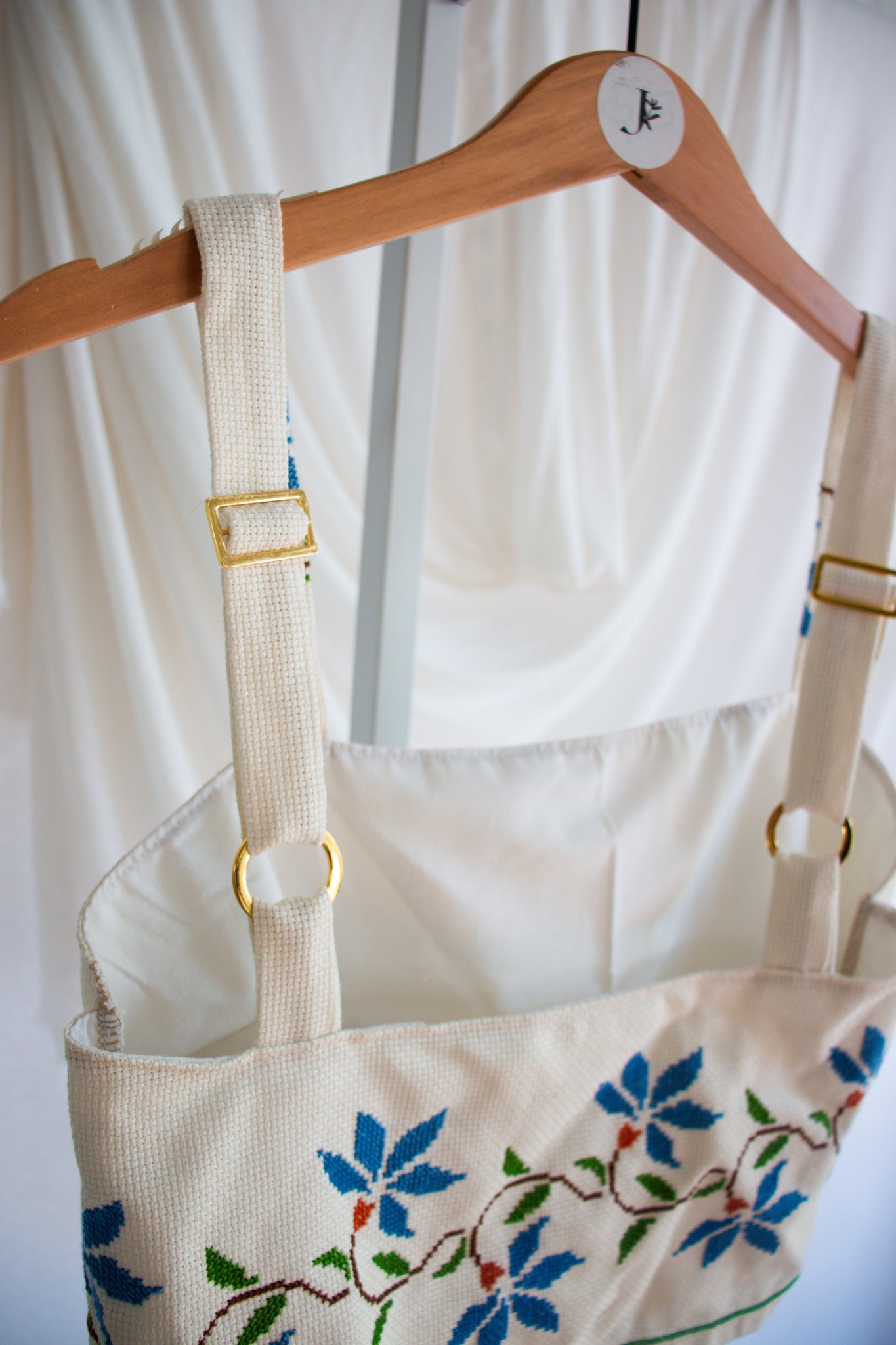 Blue & White Embroidered Tablecloth Upcycled Tank Top - Small