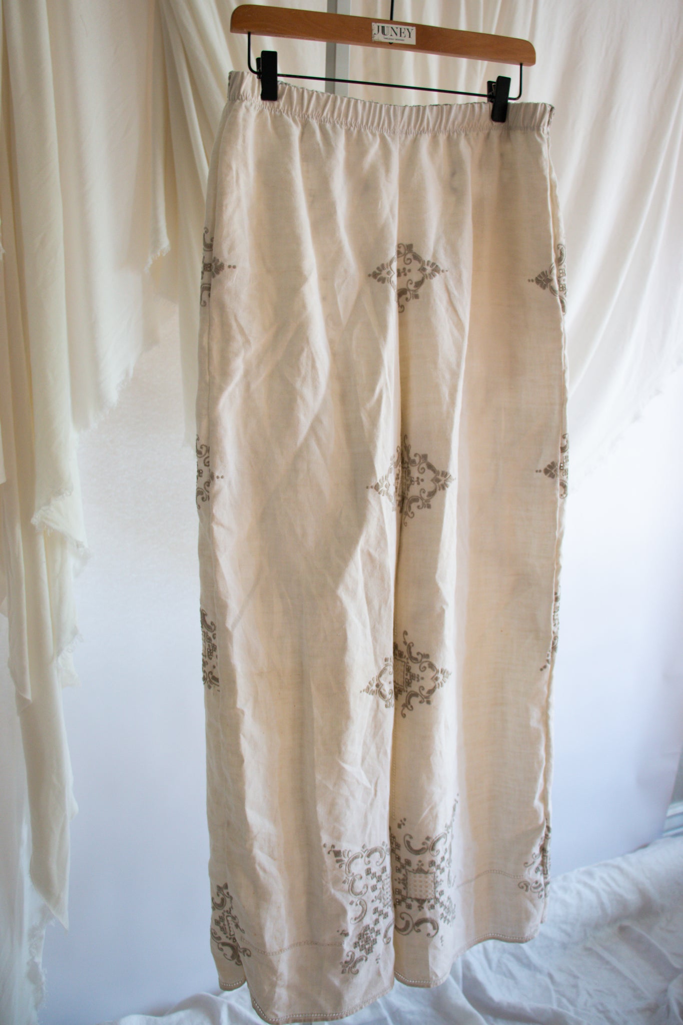 Upcycled Vintage Tablecloth Pants - Medium
