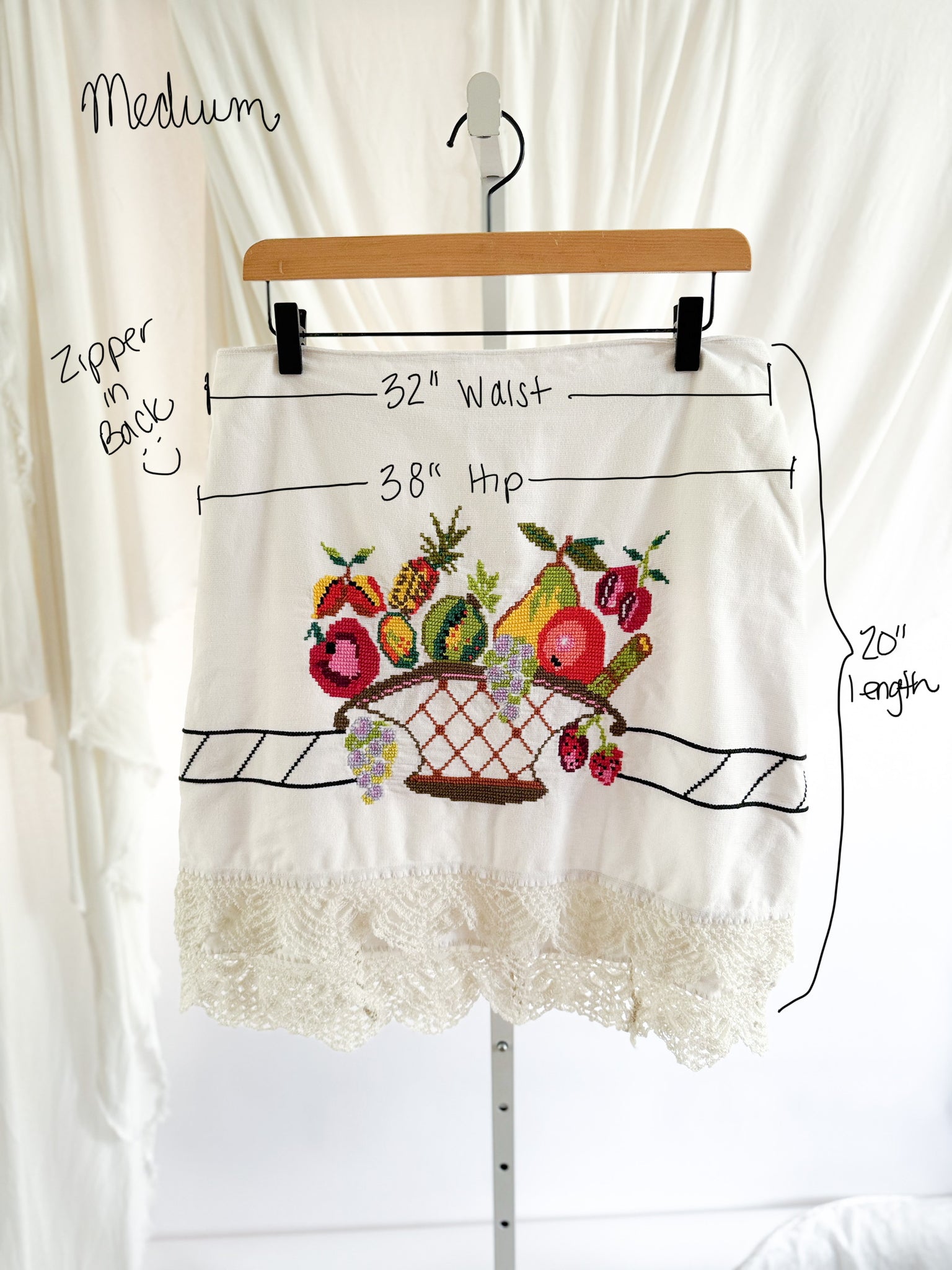 Upcycled Fruit Basket Tablecloth Skirt - Medium