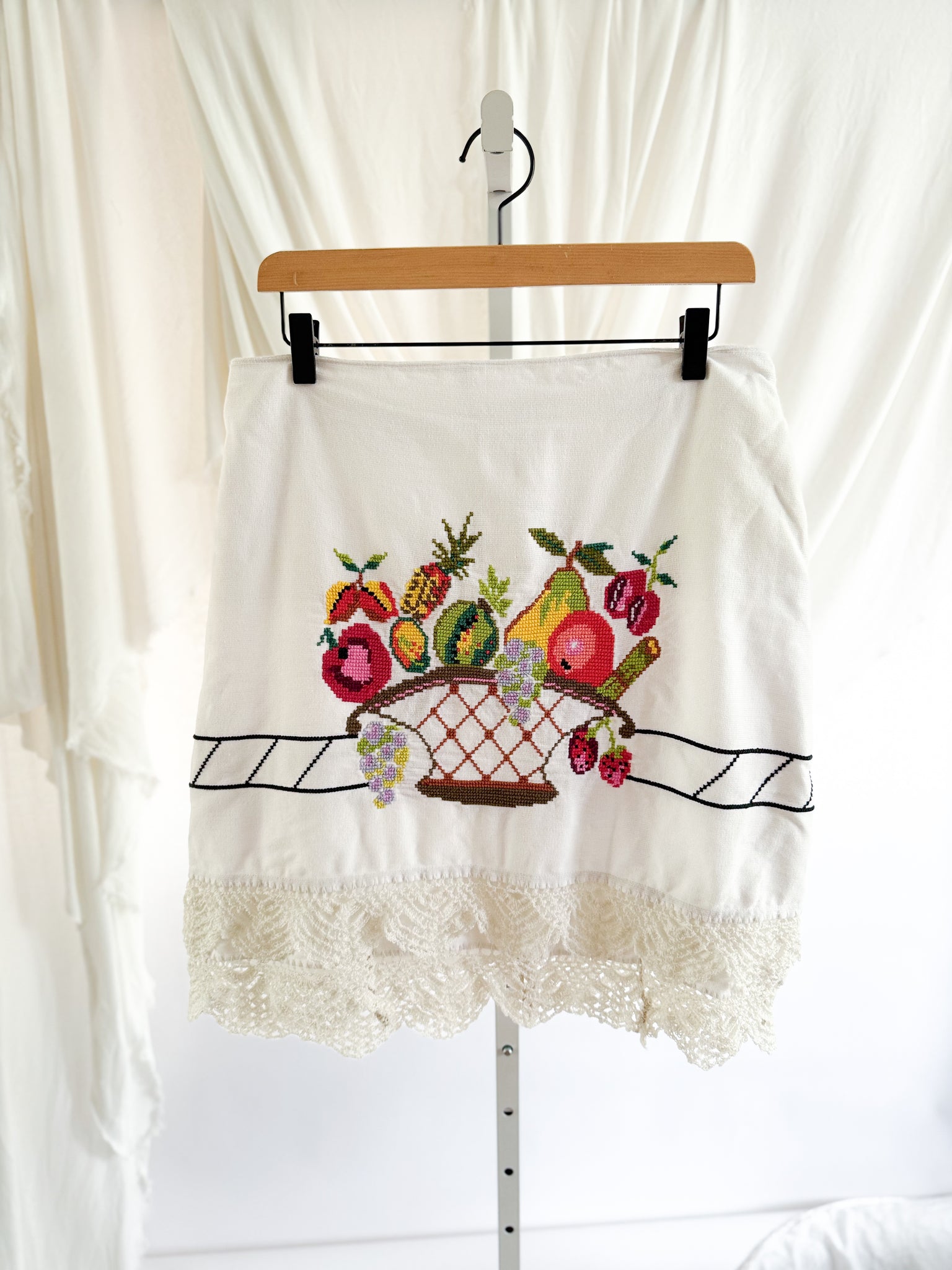 Upcycled Fruit Basket Tablecloth Skirt - Medium