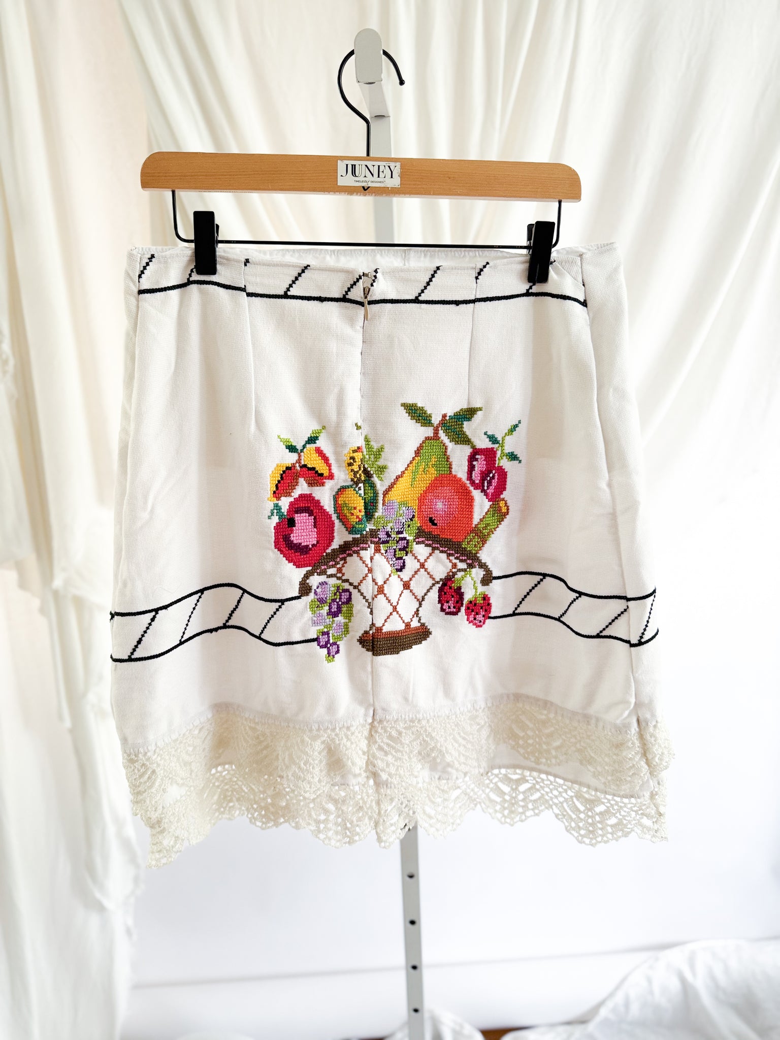 Upcycled Fruit Basket Tablecloth Skirt - Medium