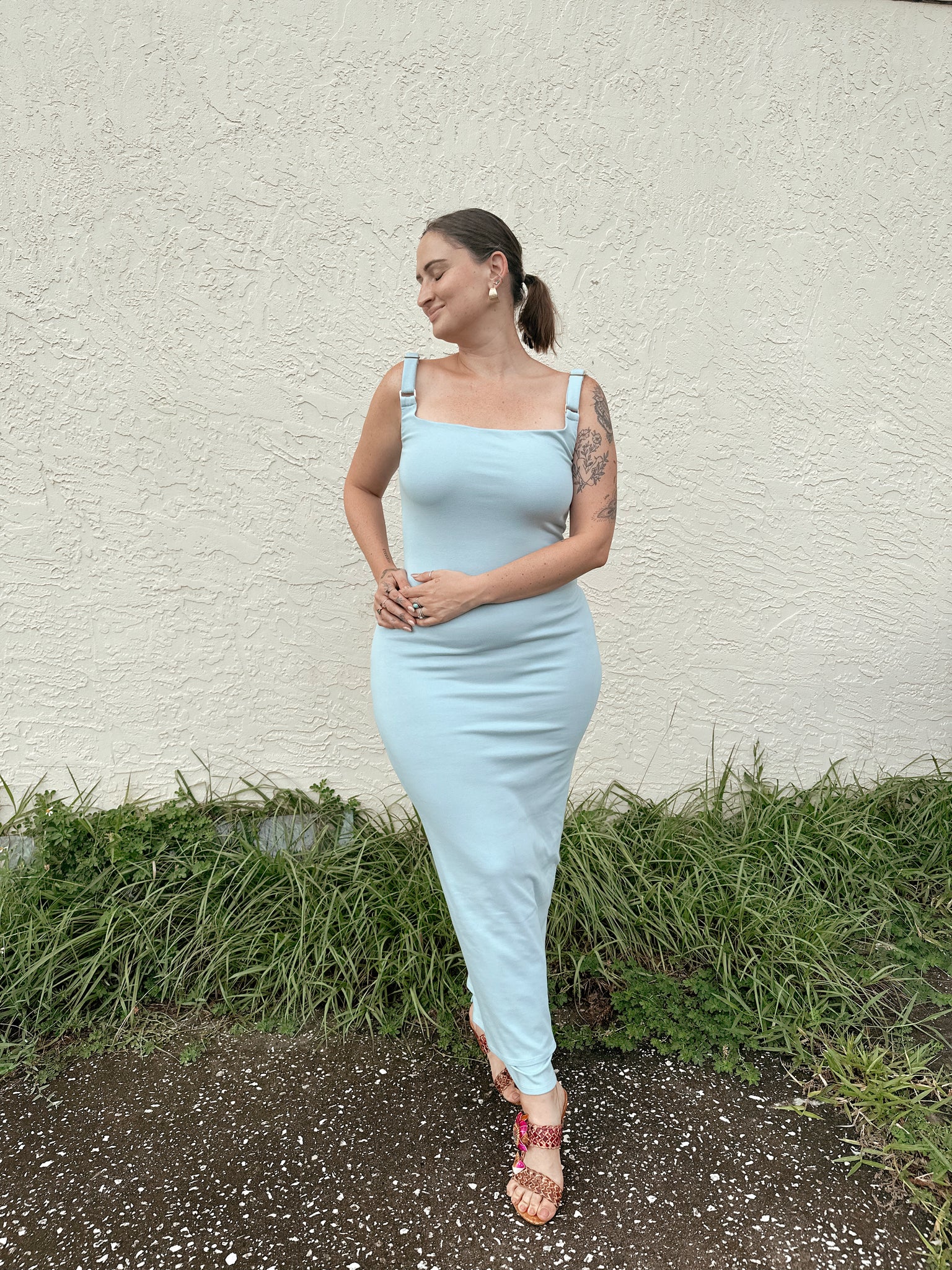 sustainable dress in light blue