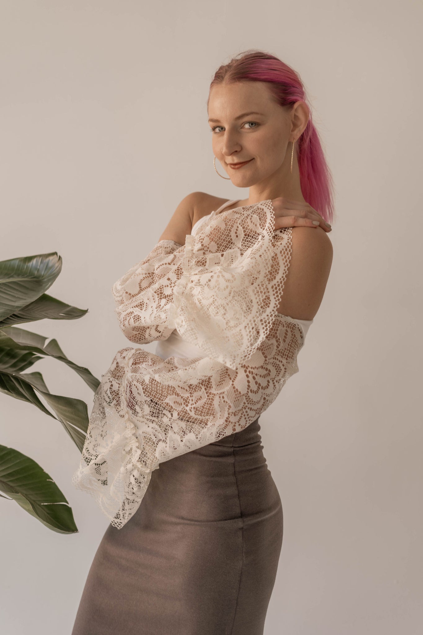 Up Cycled Lace Sleeve Shrug - Off White