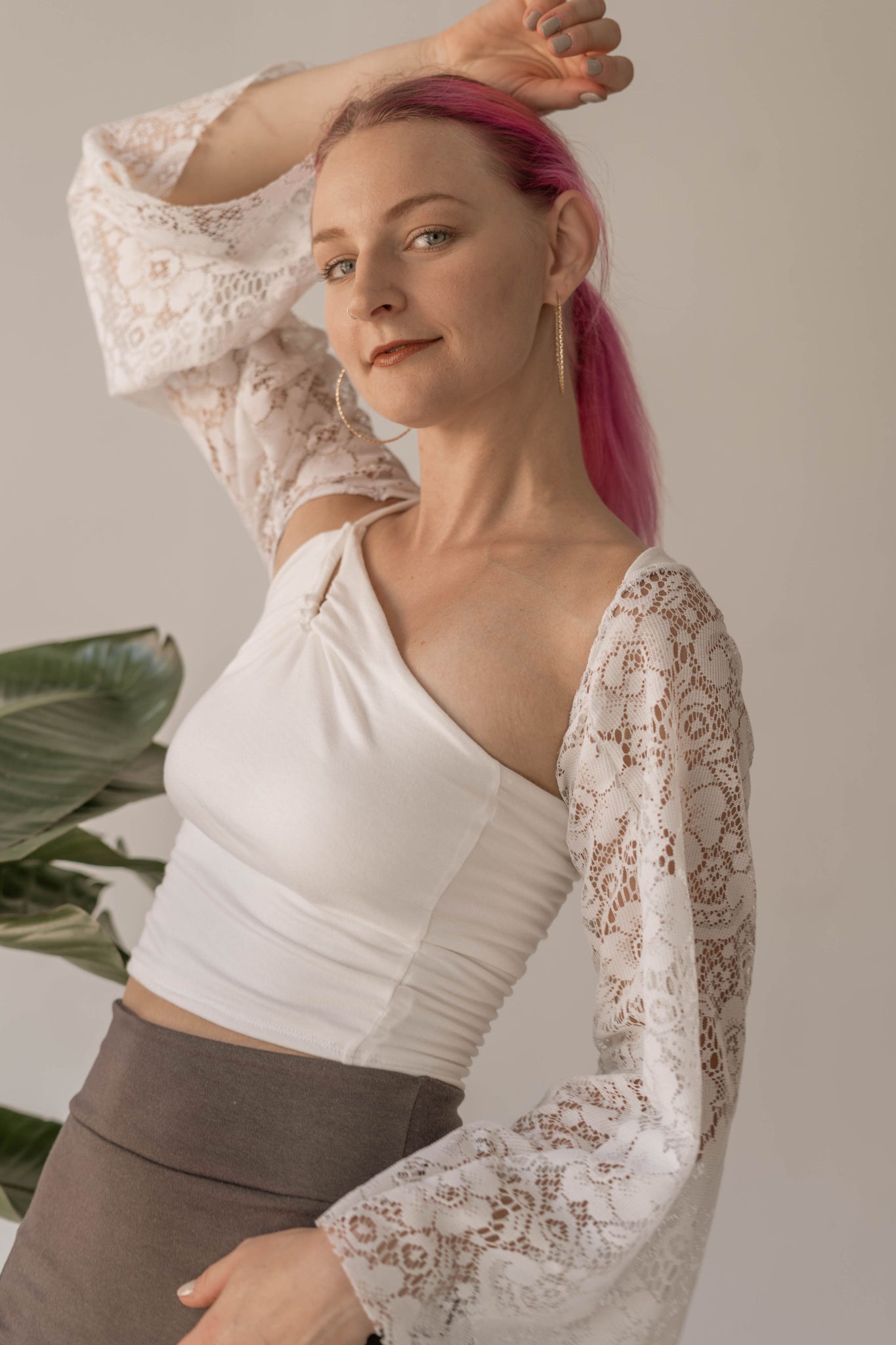 Up Cycled Lace Sleeve Shrug - White