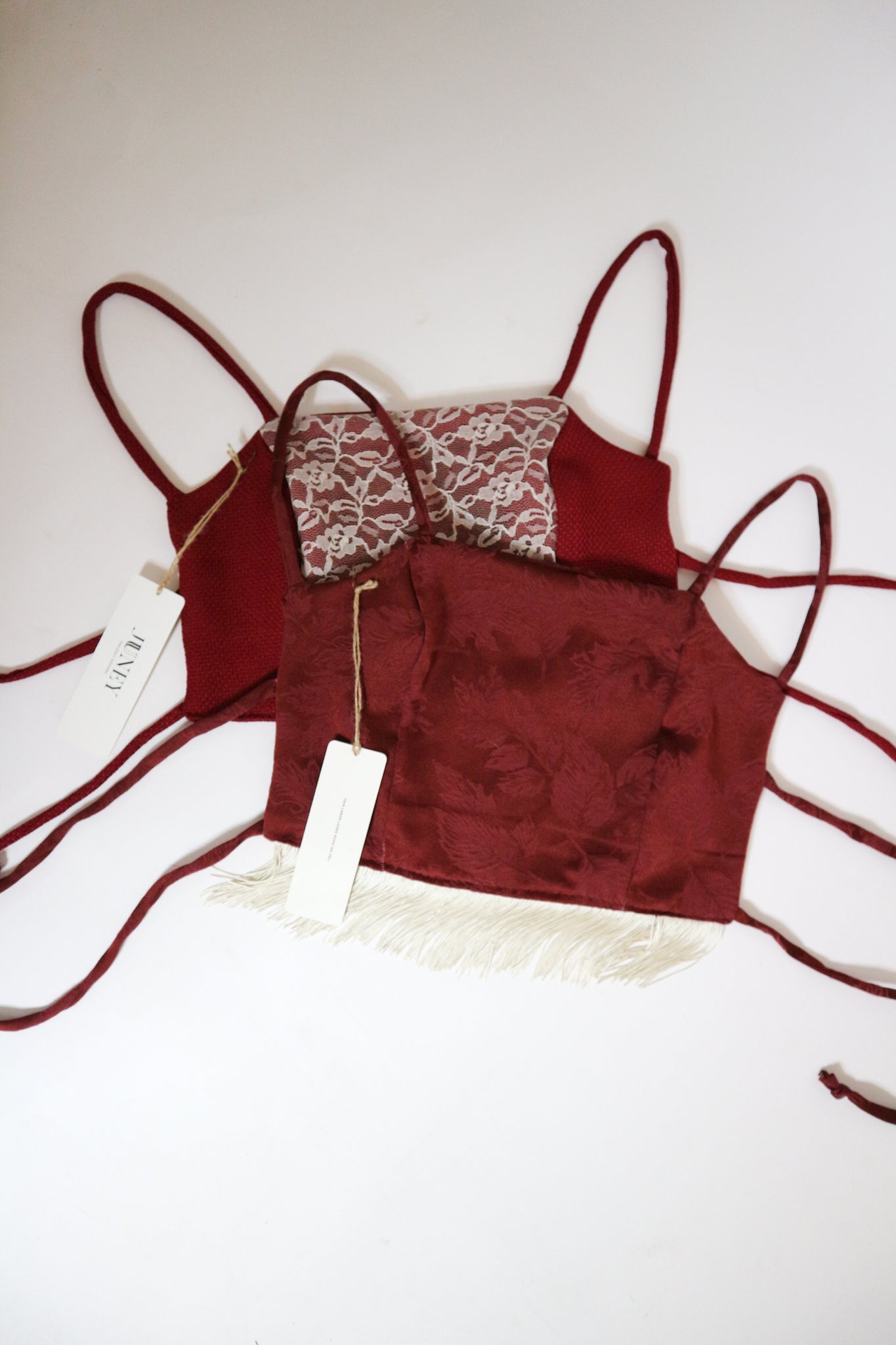 Red Lace Up Cycled Open Back Crop