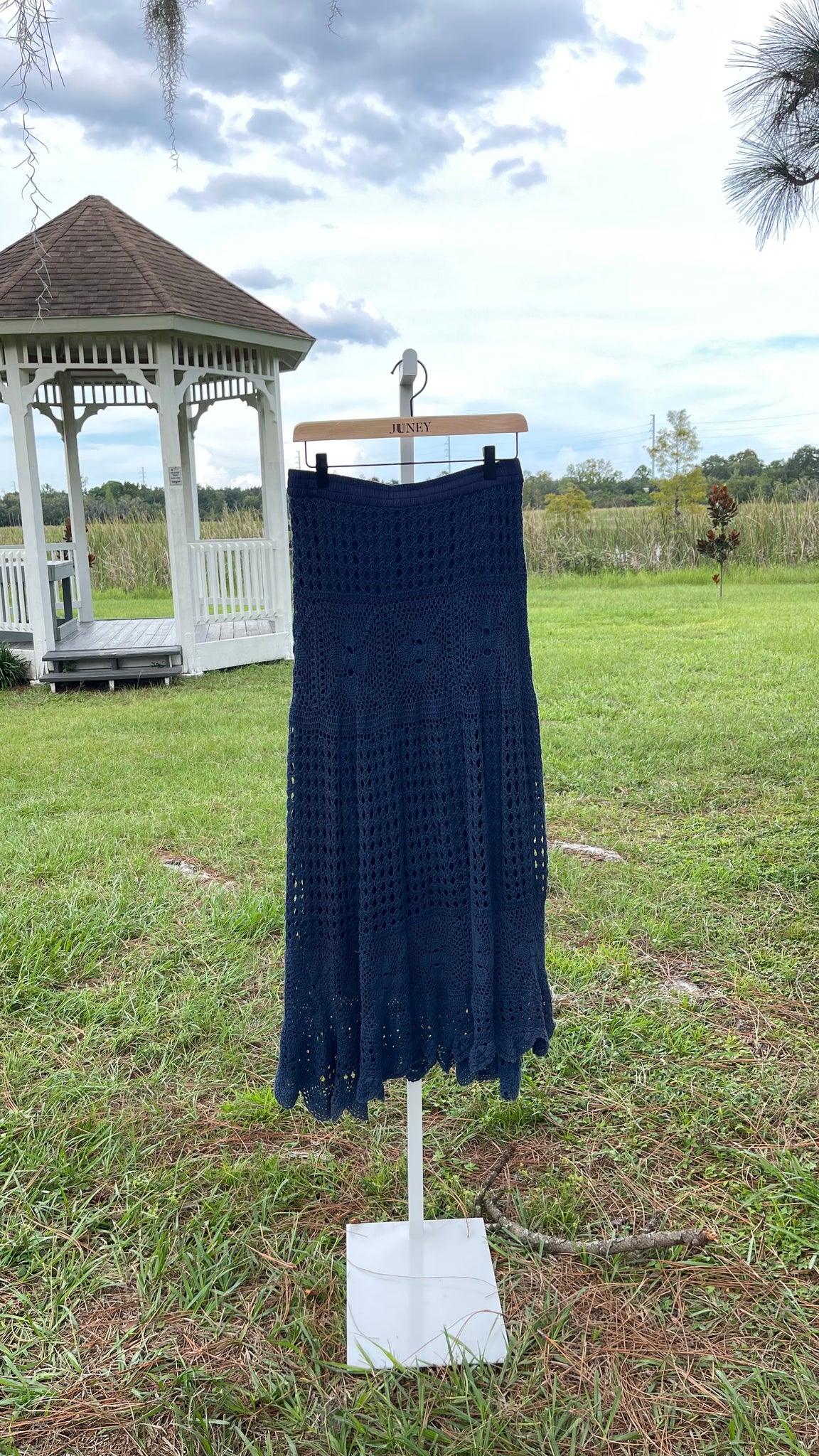 Vintage Navy Crochet Maxi Skirt - Size Small